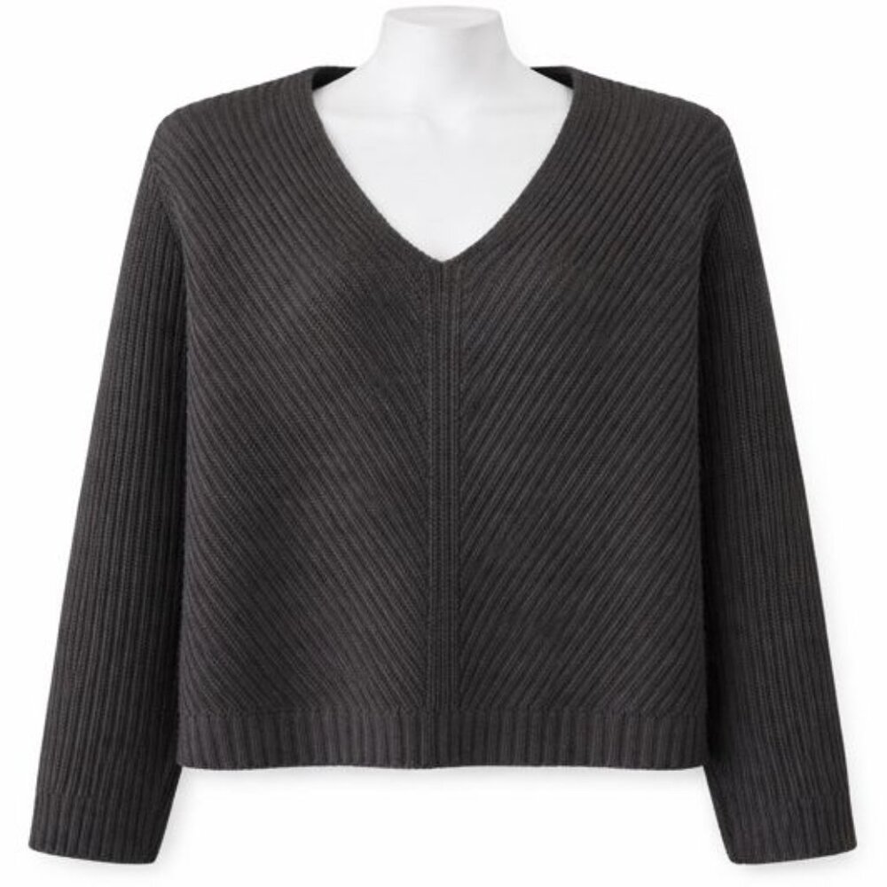 UGG Ribbed V-Neck Sweater Black Cozy Knit Sweater - Large